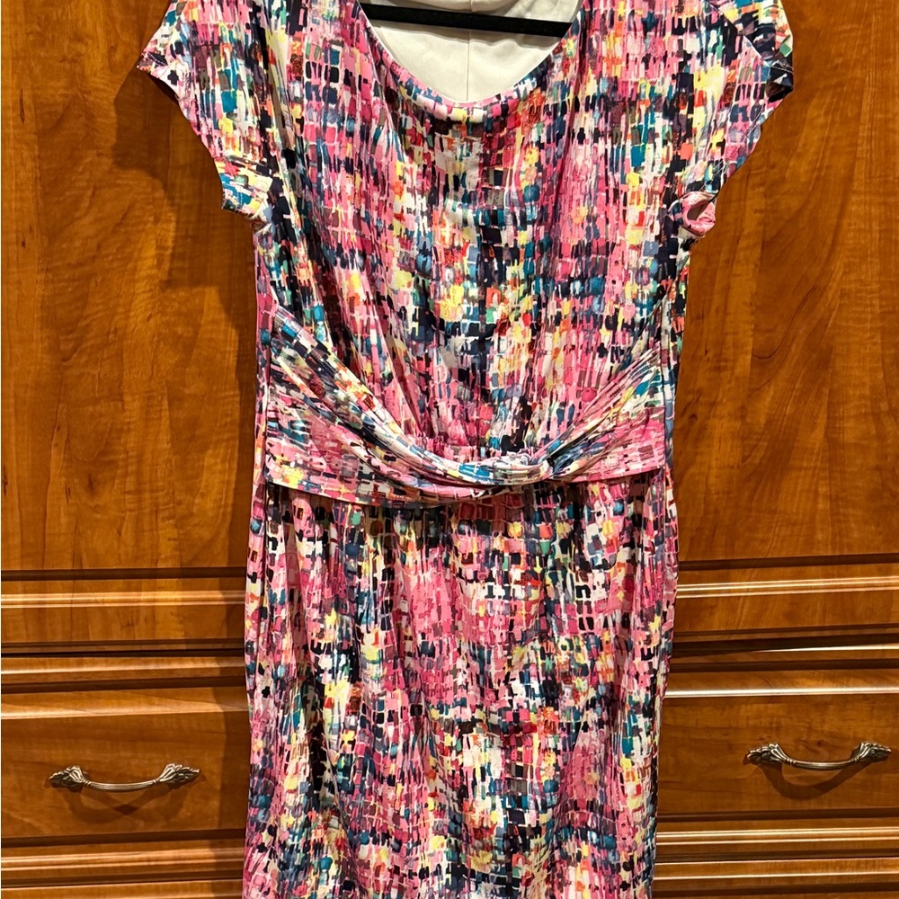 Ellen Tracy Pink and Blue Abstract Midi Dress